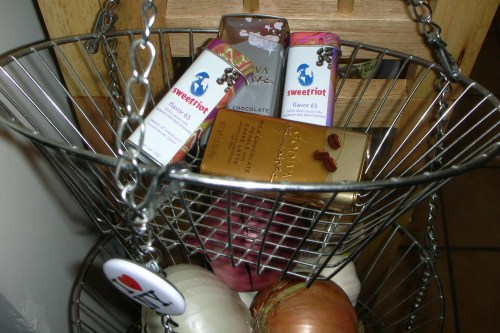 I keep the sweetriot and chocoiste boxes near my makeshift pantry...