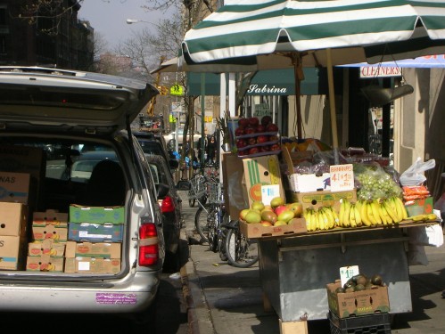 corner fruit stand, extra inventory in the car