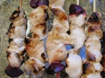 pomegranate chicken kabobs cooling, ready to pack up