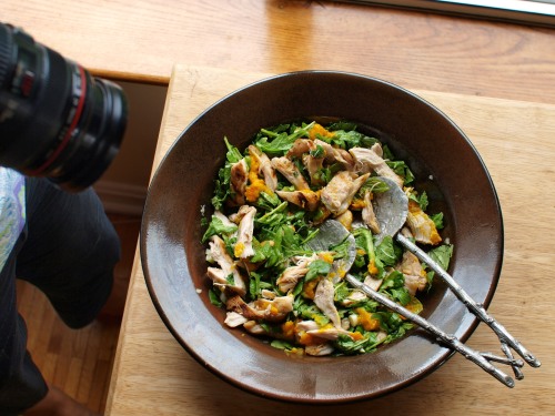 Shooting saffron chicken and herb salad (Ottenlenghi/Tamimi - Jerusalem) for the Boston Globe