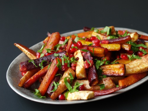 Pomegranate-roasted carrots and parsnips