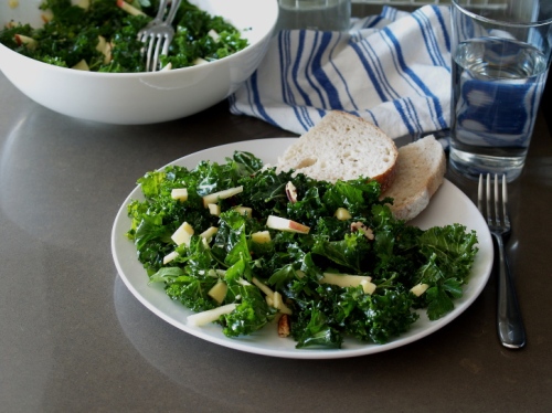Kale apple salad with cheddar and pecans 